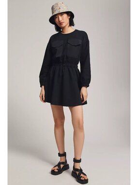 Anthropologie Daily Practice Black Utility Patch Pocket Mini Dress